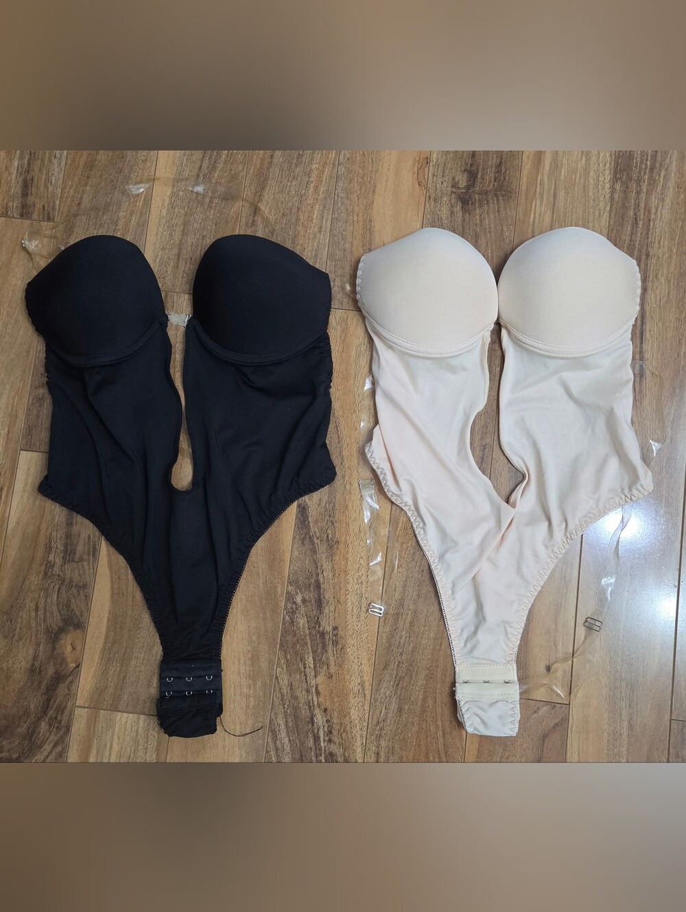 Strapless Shapewear Thong Bodysuit - Black & Nude